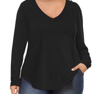 Women's Black V-Neck Long Sleeve Top
